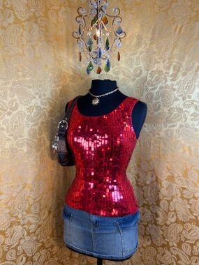 ✨Vintage Y2K Boho Red Square Sequins Tank Top✨